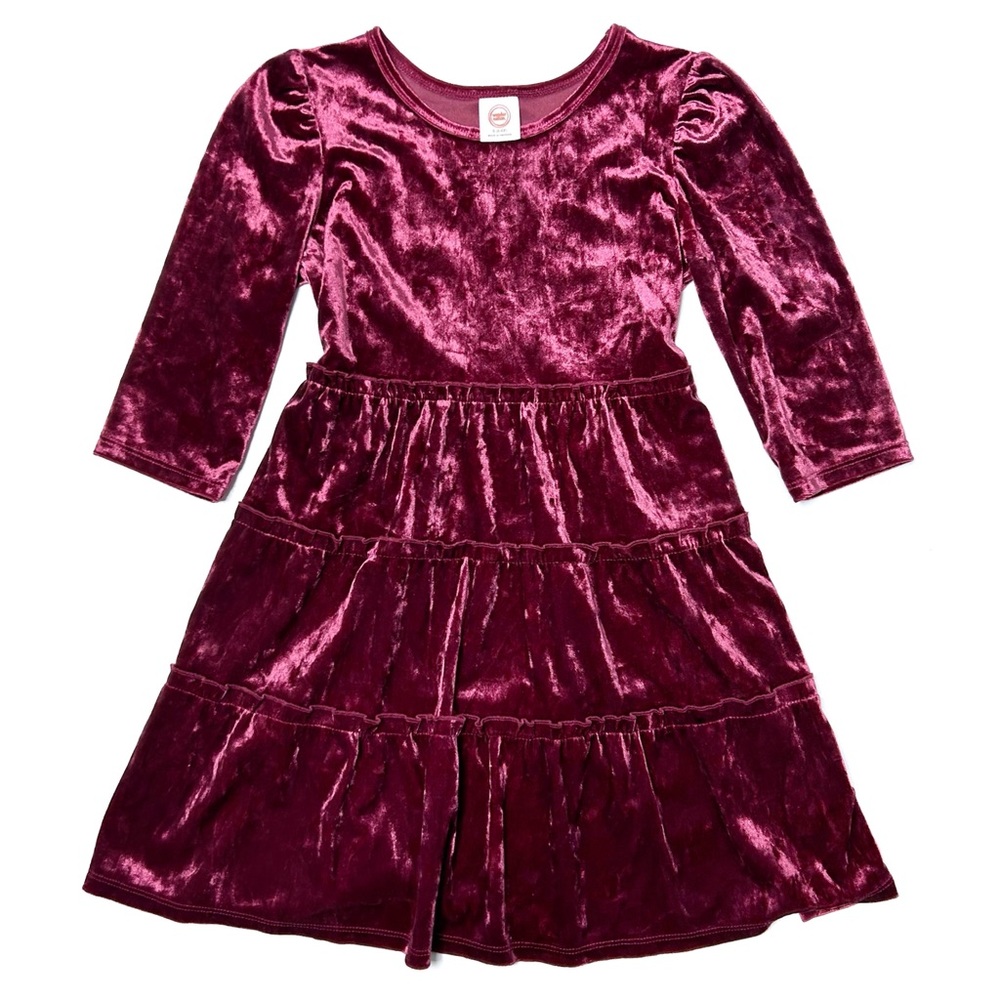 Wonder Nation Girl’s Small Crushed Velvet Holiday Dress Long Sleeve Pink Red 6